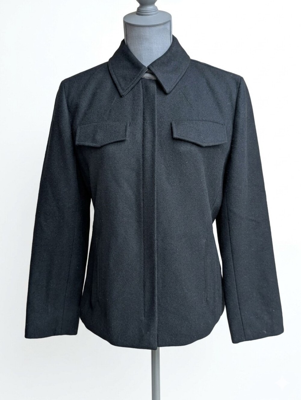 J Crew Womens Wool Blend Full Zip Field Jacket Black Gray Coat Size Small Petite